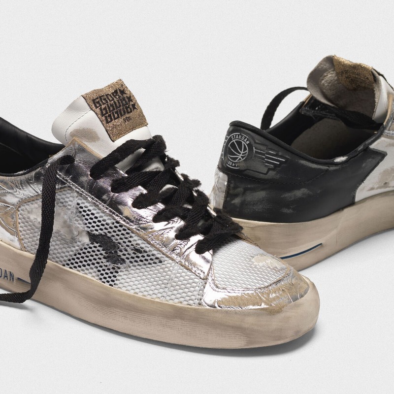Golden Goose Stardan LTD Sneakers In Laminated Silver With Floral ...